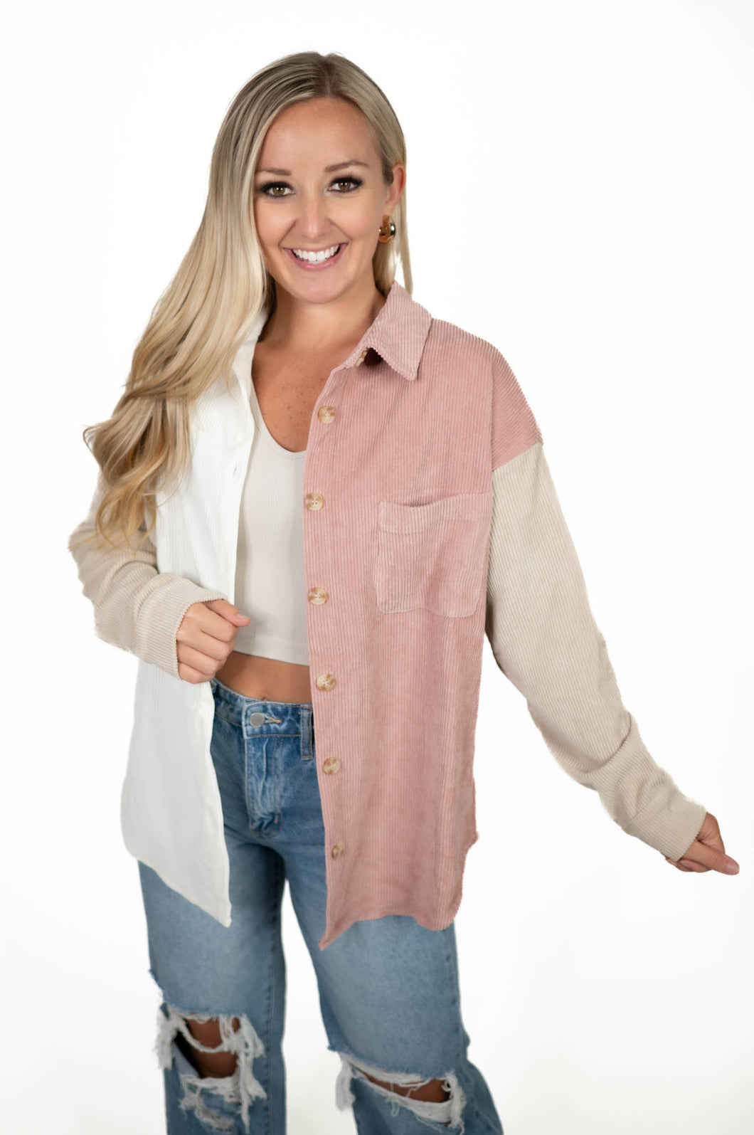 Colorblock Corduroy Shacket