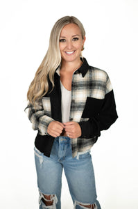 Black Patchwork/Plaid Top