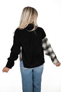 Black Patchwork/Plaid Top