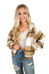Brown Plaid Cropped Shacket