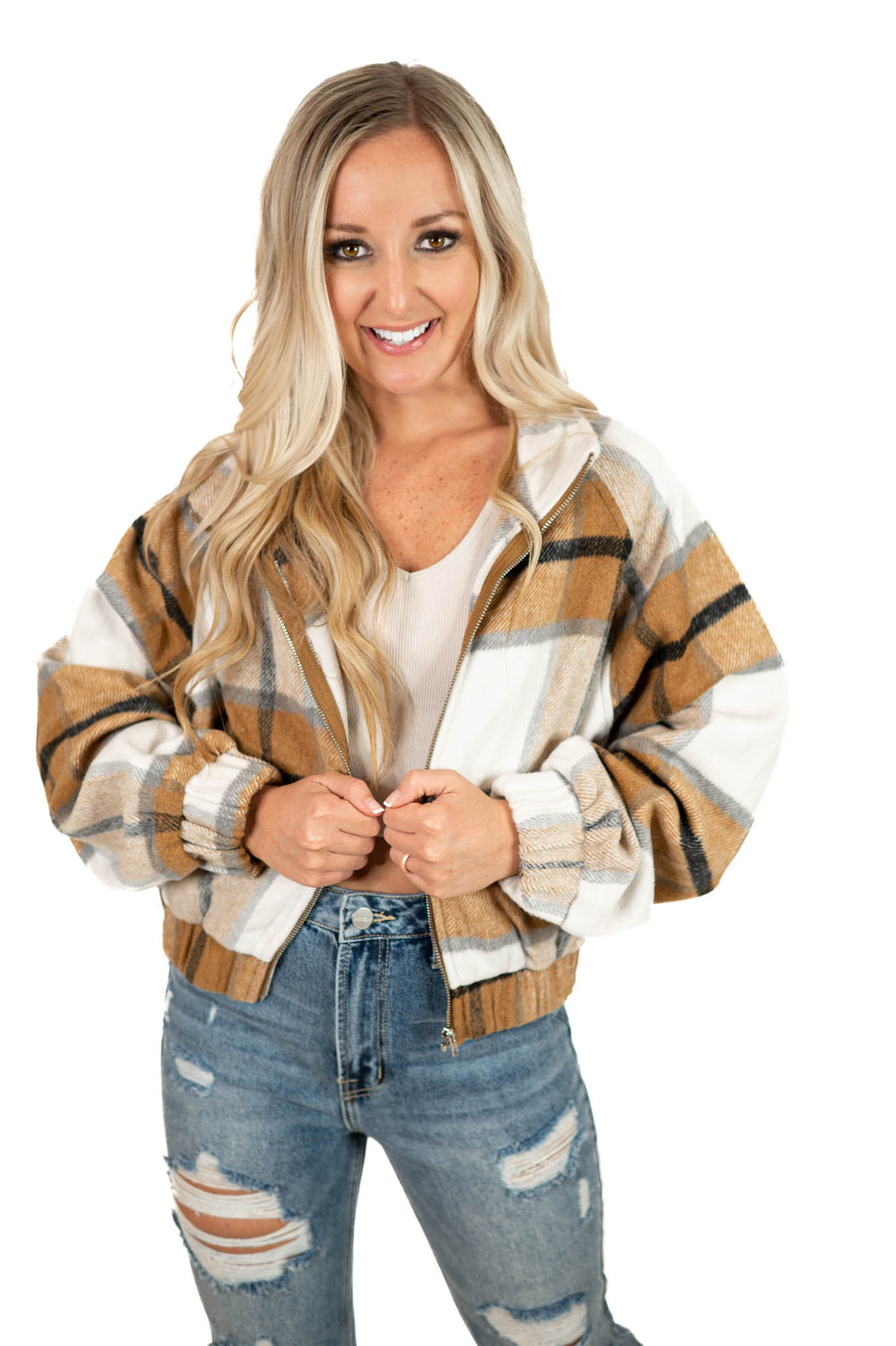 Brown Plaid Cropped Shacket