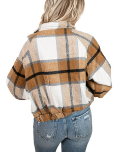 Brown Plaid Cropped Shacket