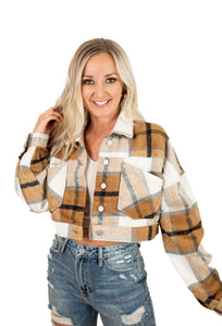 Brown Plaid Cropped Shacket