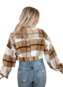Brown Plaid Cropped Shacket
