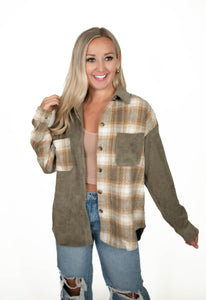 Olive Corduroy Colorblock Shacket