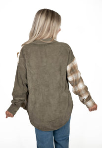 Olive Corduroy Colorblock Shacket