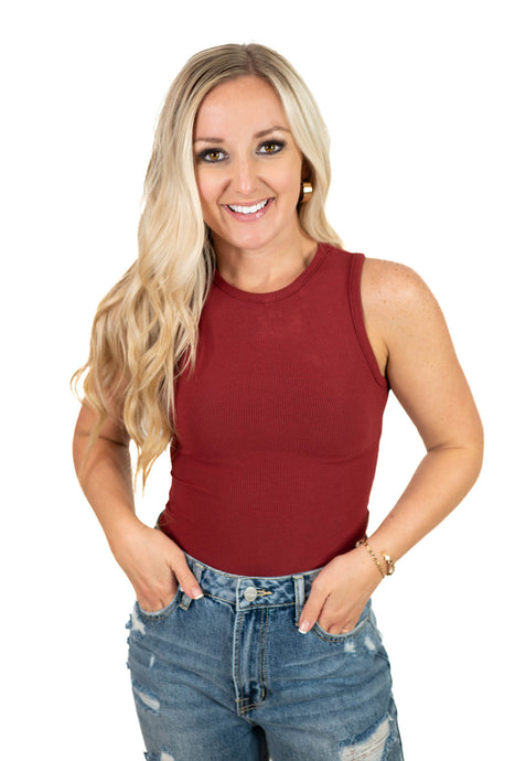 Burgundy Crew Neck Bodysuit