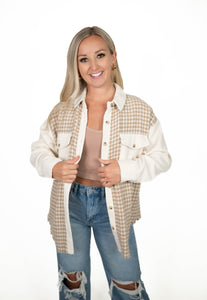 Taupe Colorblock Houndstooth Shacket