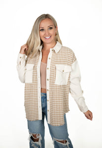 Taupe Colorblock Houndstooth Shacket