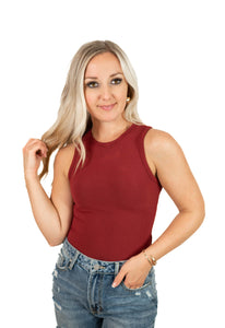Burgundy Crew Neck Bodysuit