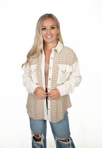 Taupe Colorblock Houndstooth Shacket