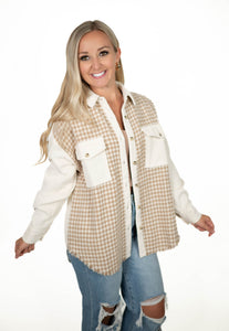 Taupe Colorblock Houndstooth Shacket