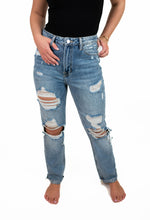High Rise Distressed Straight Leg Jeans