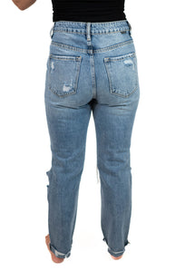 High Rise Distressed Straight Leg Jeans
