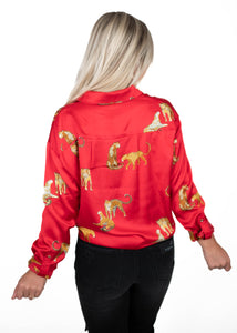 Red Satin Animal Print Top