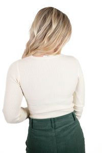 Cream Ribbed Cutout Top