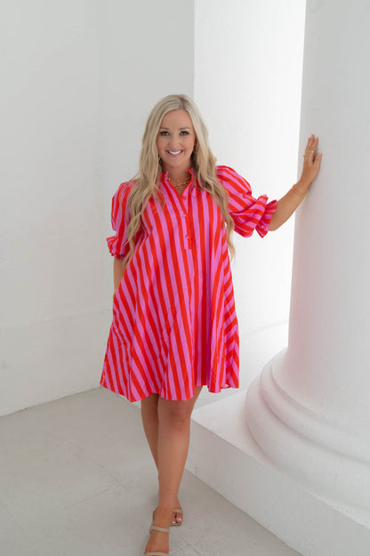 The Fiesta Stripe Pink/Red Mini Dress