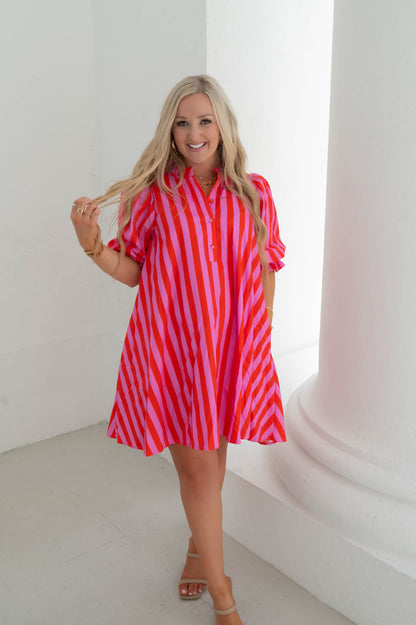 The Fiesta Stripe Pink/Red Mini Dress