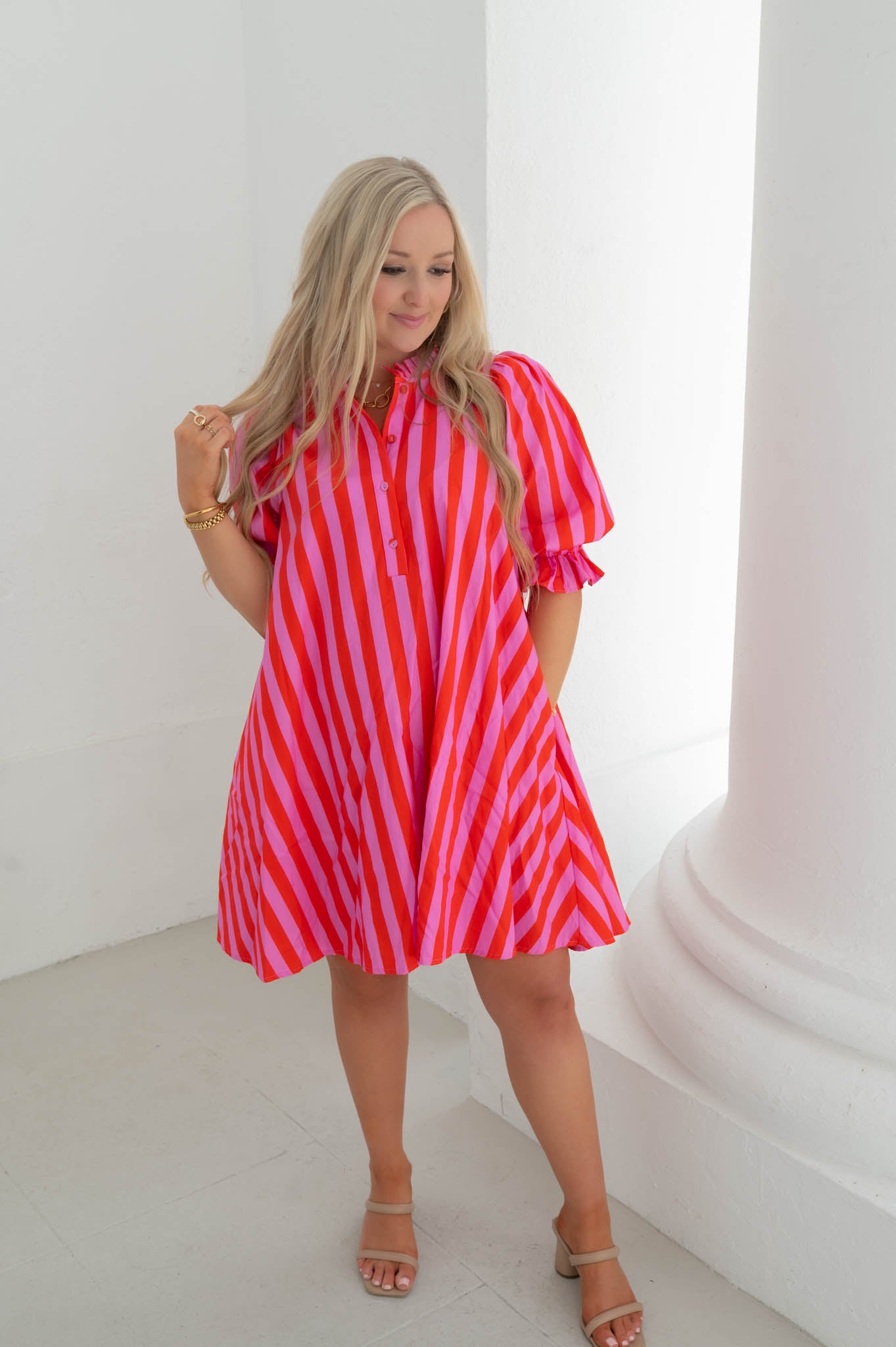 The Fiesta Stripe Pink/Red Mini Dress