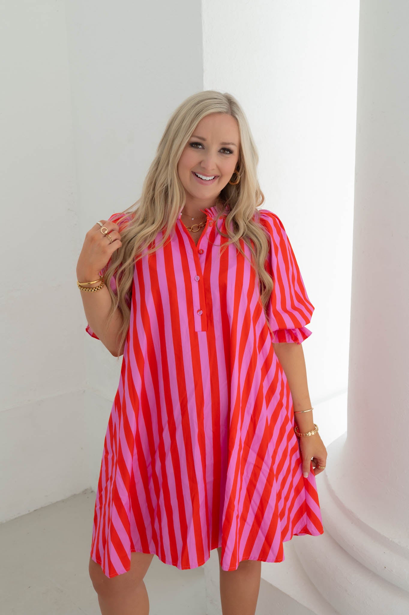 The Fiesta Stripe Pink/Red Mini Dress