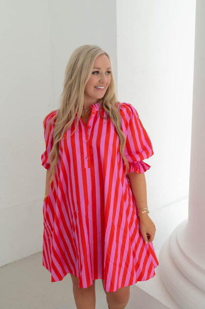 The Fiesta Stripe Pink/Red Mini Dress