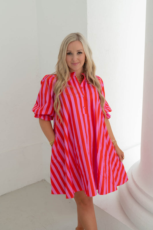 The Fiesta Stripe Pink/Red Mini Dress