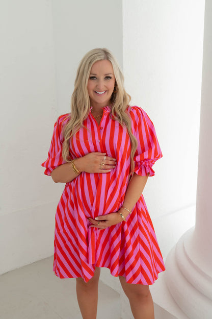 The Fiesta Stripe Pink/Red Mini Dress