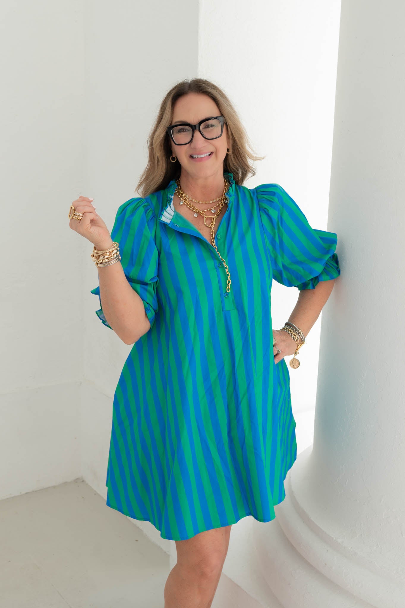 The Fiesta Stripe Blue/Green Mini Dress
