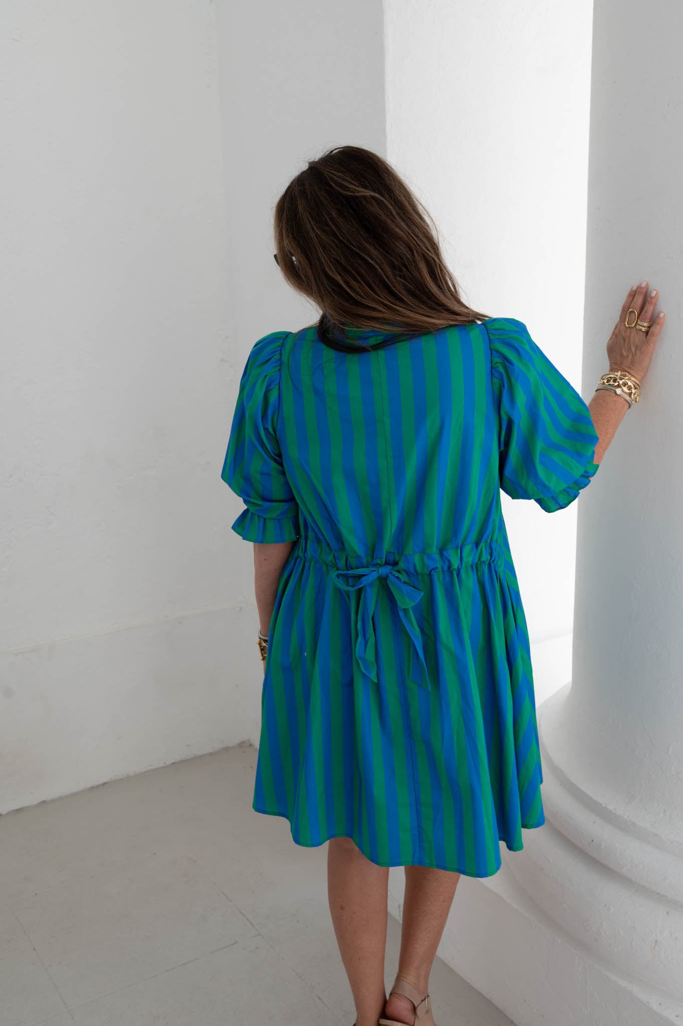 The Fiesta Stripe Blue/Green Mini Dress