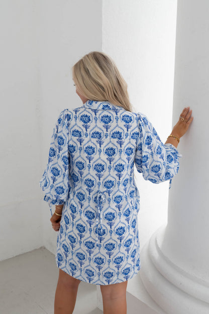 The Bloom Babe White/Blue Floral Dress