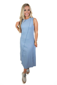 Blue Sleeveless Midi Dress