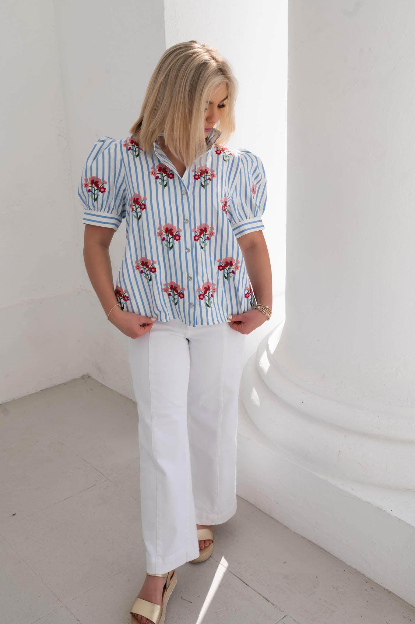 The Garden Stripe Puff Sleeve Top