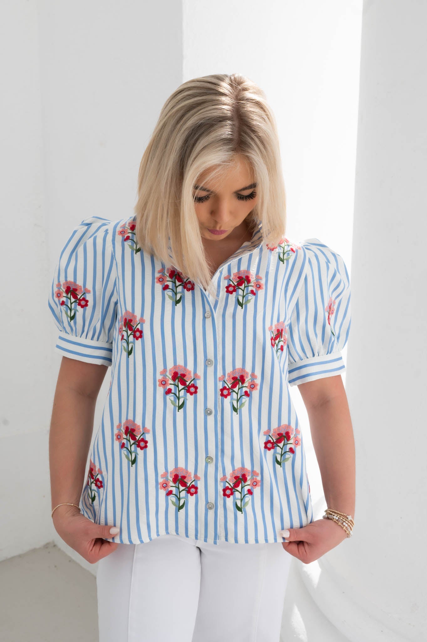 The Garden Stripe Puff Sleeve Top