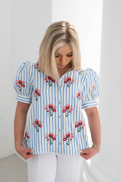 The Garden Stripe Puff Sleeve Top