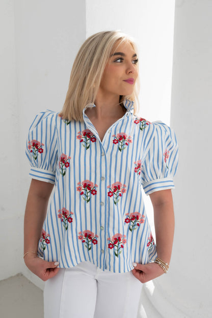 The Garden Stripe Puff Sleeve Top