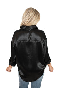 Black Satin Oversized Top