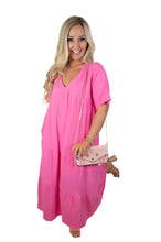 Pink Crinkle/Gauze Midi Dress