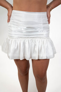 White Ruffle Shiny Mini Skirt