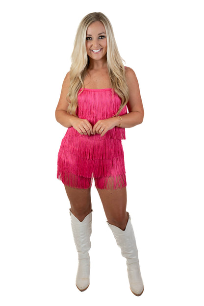 Fuchsia Fringe Romper