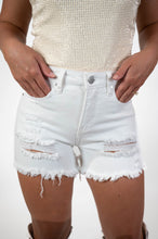 White High Rise Distressed Shorts