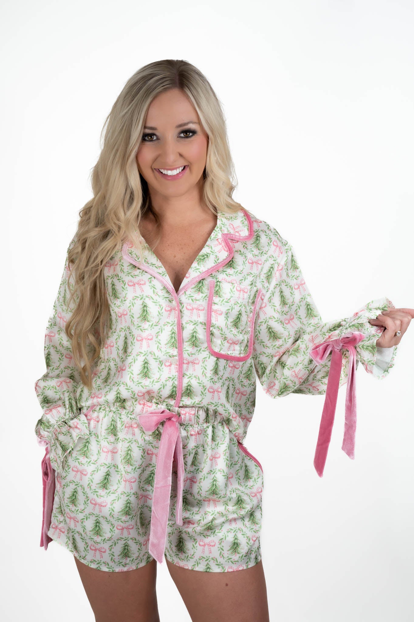 Satin Christmas Tree & Bow PJ Set