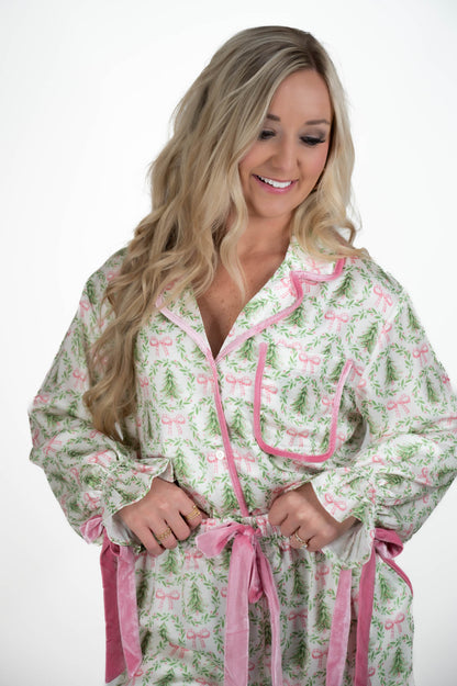 Satin Christmas Tree & Bow PJ Set