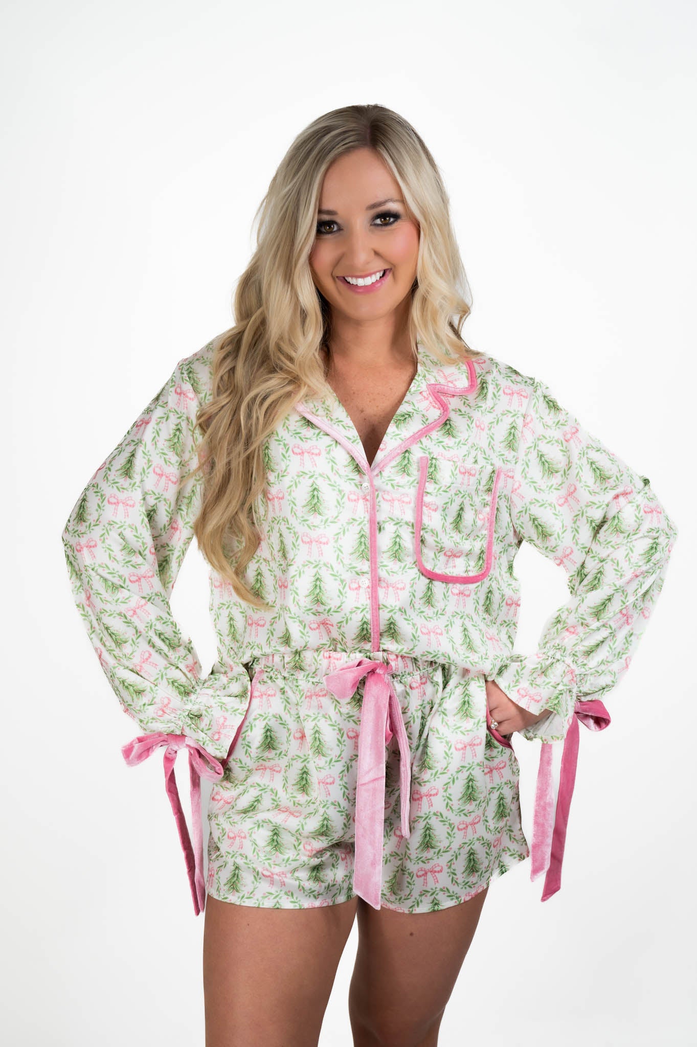 Satin Christmas Tree & Bow PJ Set