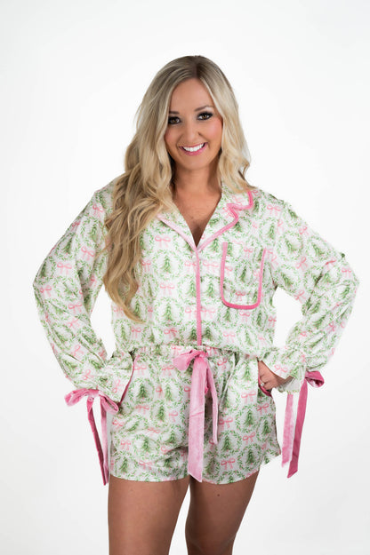 Satin Christmas Tree & Bow PJ Set