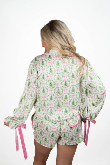 Satin Christmas Tree & Bow PJ Set
