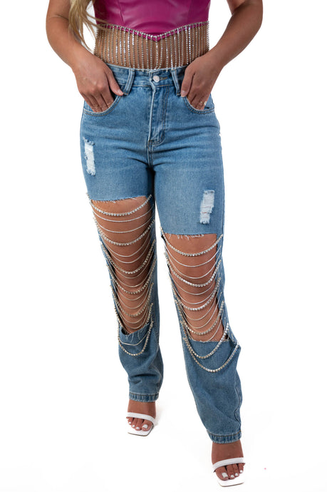 Rhinestone Denim Pants