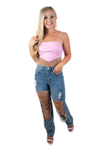 Pink Faux Leather Rhinestone Top