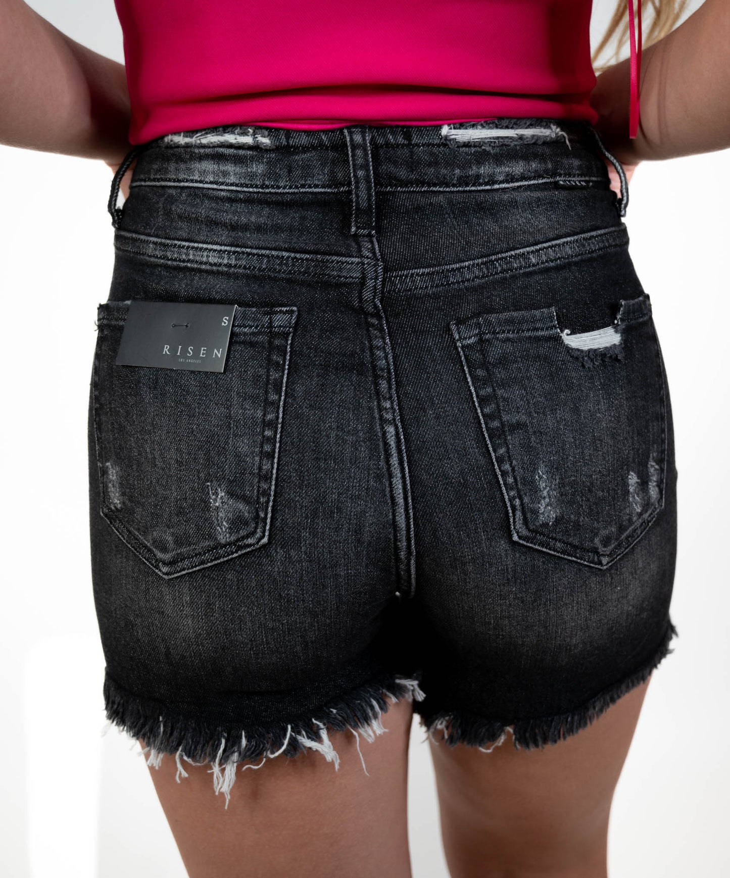 Black High Rise Distressed Shorts