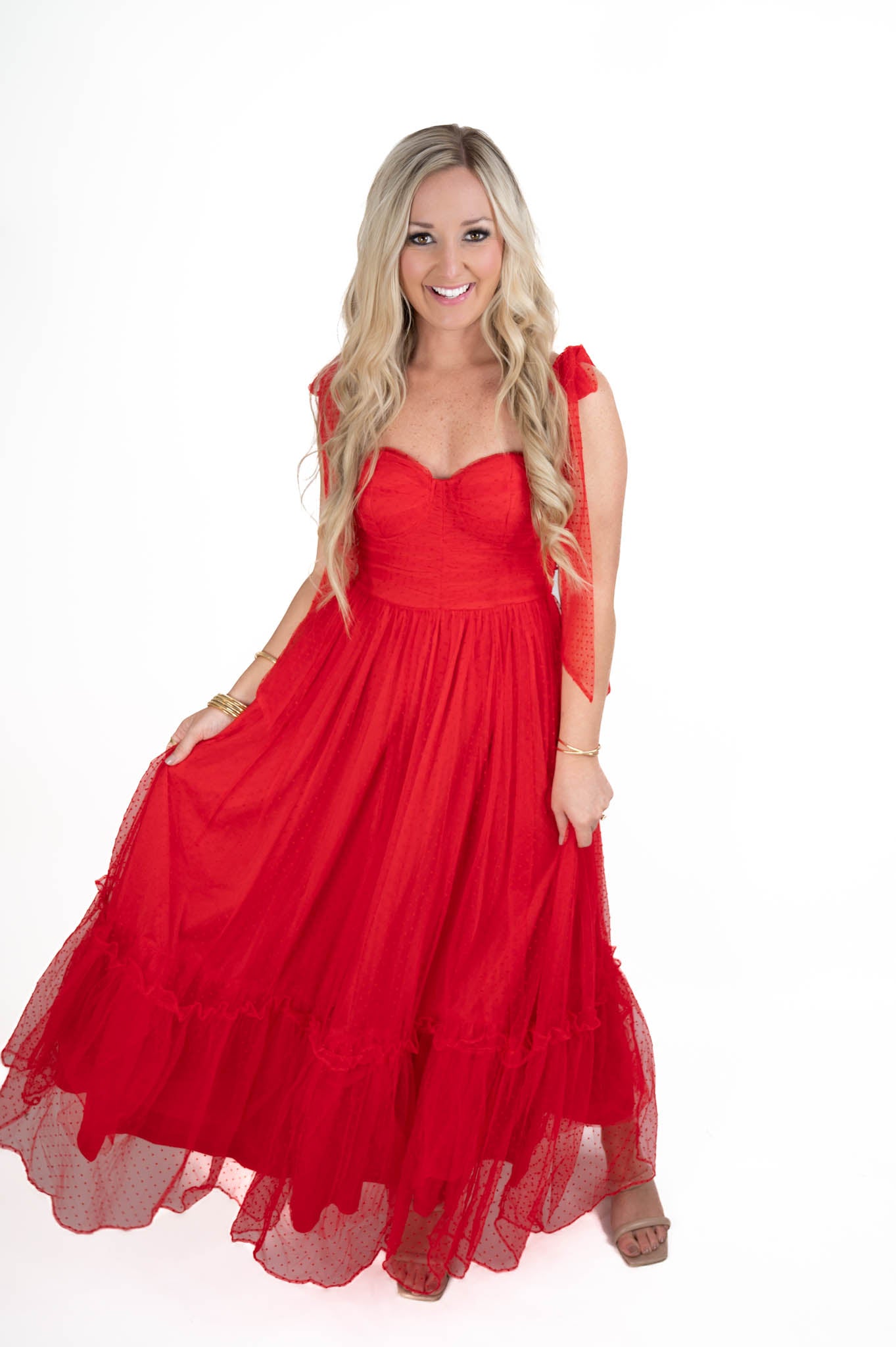 Red Tiered Midi Dress