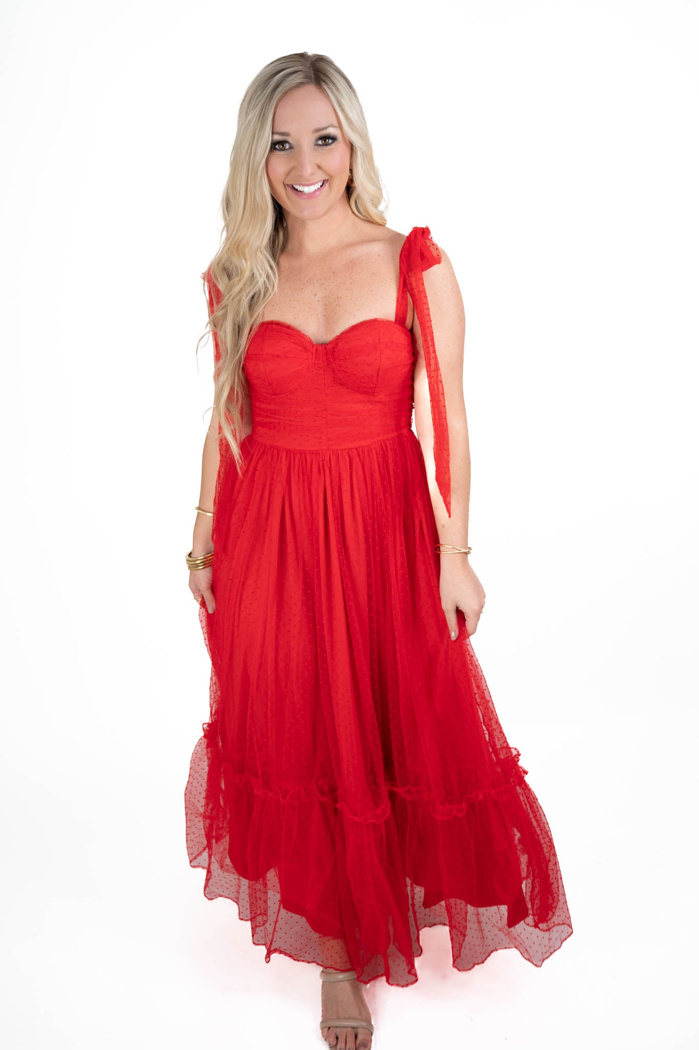 Red Tiered Midi Dress
